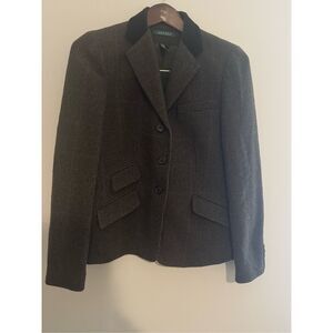 Lauren Ralph Lauren Wool Herringbone Equestrian Blazer Velvet  Vintage - Size6